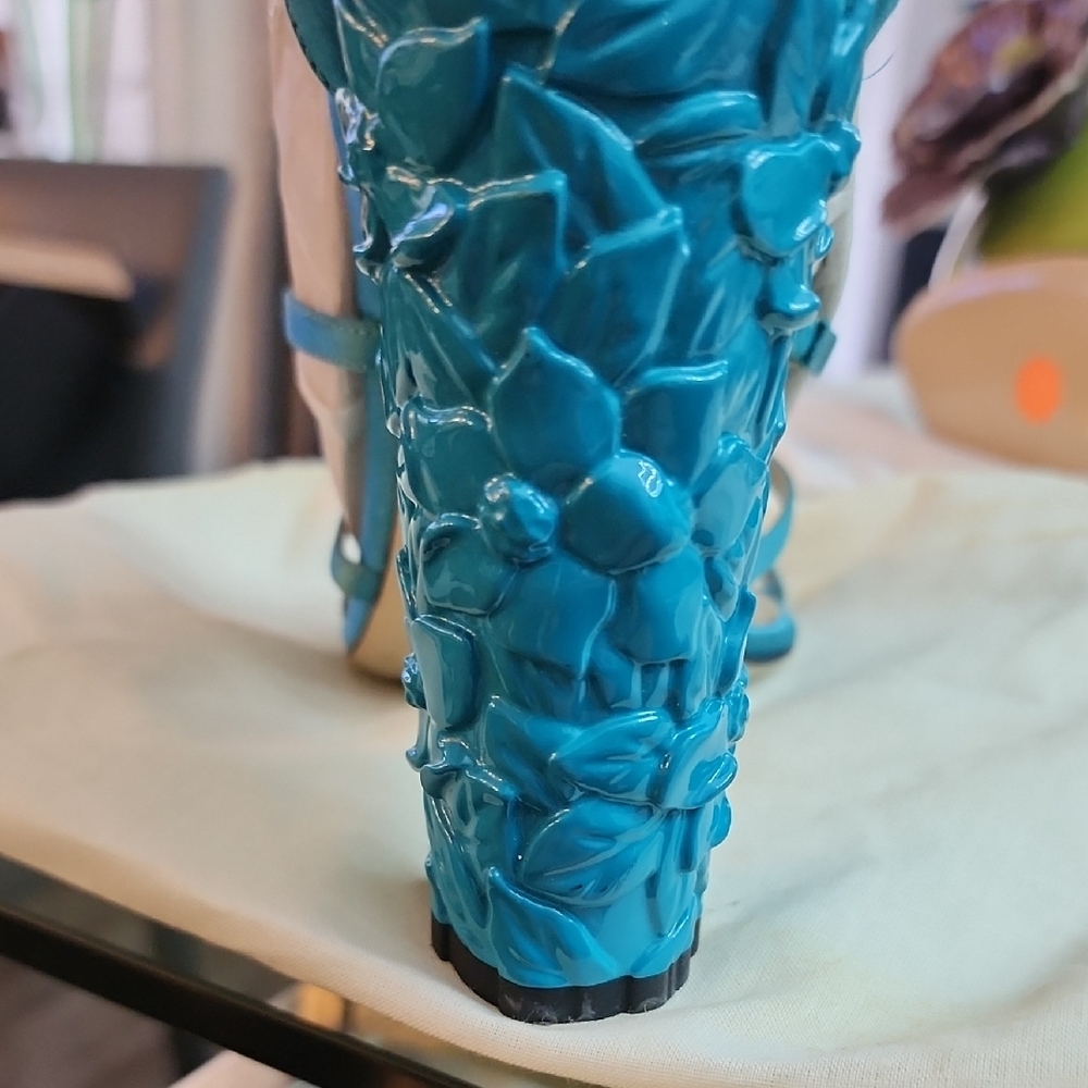 Paul Andrew Blue Chunky Heel Sandals - Picture 6 of 13